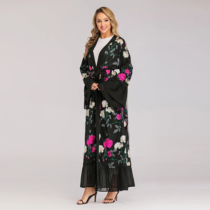 

Plus Size Long Kimonos Mujer Verano 2020 Abaya Dubai Muslim Women Embroidery Boho Kimono Cardigan Chiffon Blouse Roupas Feminina