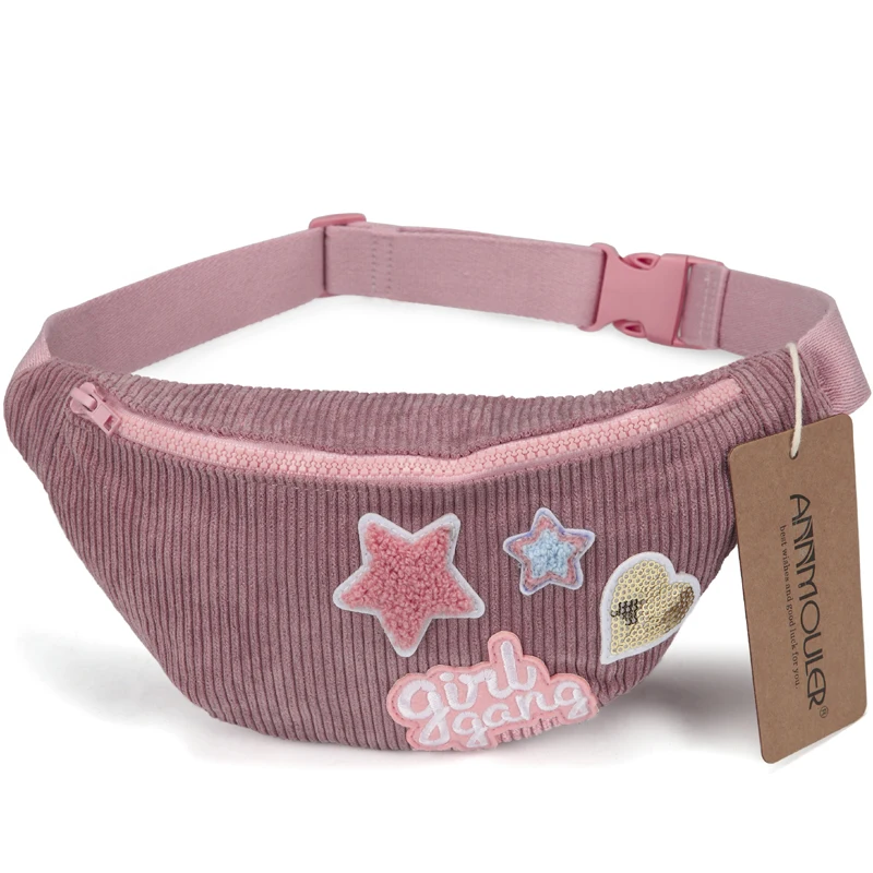 Annmouler Brand Fashion Girls Waist Bag Polyester Fanny Pack High Quality Patchwork Waist Pack Adjustable Pink Bum Bag
