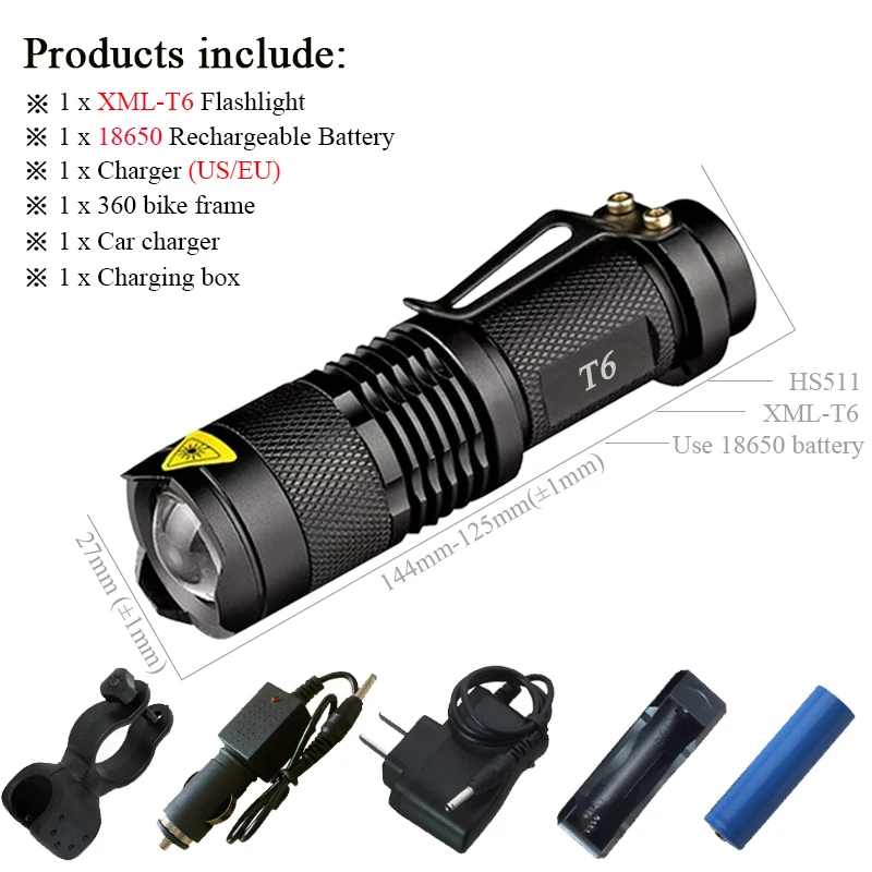 BHS511C1 3800 люменов мини CREE XM L2 Zoom Led вспышка светильник фонарь вспышка светильник перезаряжаемый XML T6 флэш-светильник с 18650 перезаряжаемой батареей - Испускаемый цвет: BHS511C1