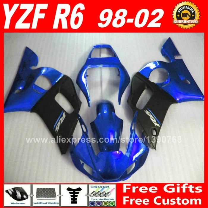 Fairing kit for 1998 - 2002 YAMAHA R6 1999 2000 2001  YZFR6 bodywork yzf-r6 blue matte black 98 99 00 01 02 fairings kits N6S4