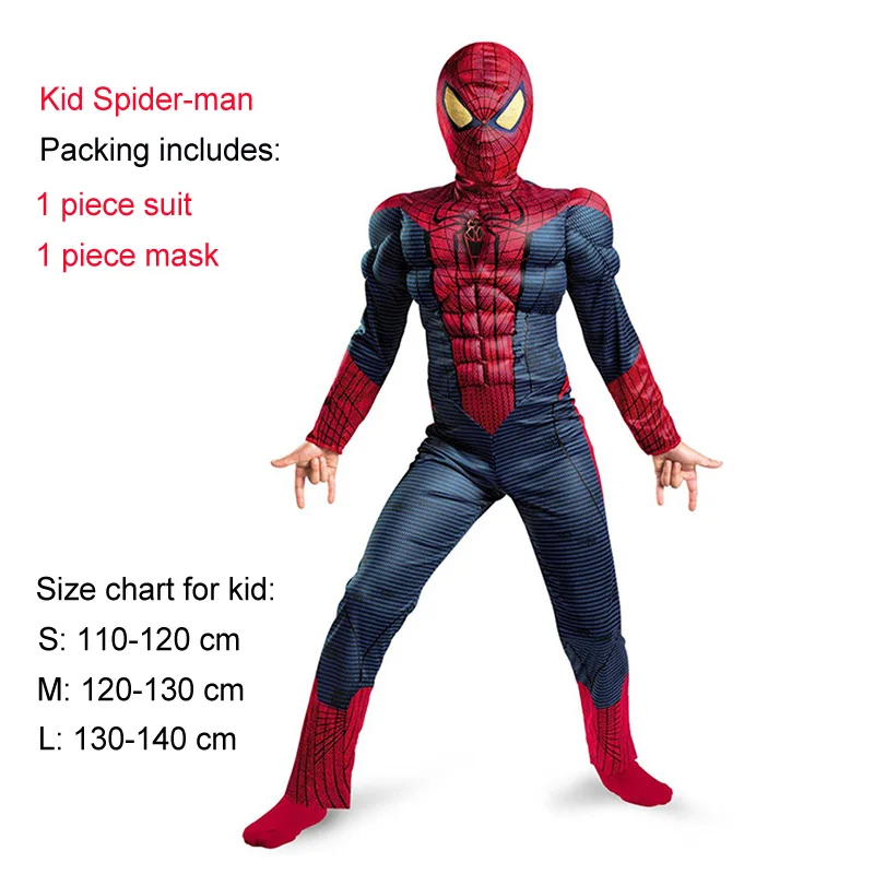 Kid spiderman Костюм Пурим на Хэллоуин, костюм Человека-паука, Бэтмена, СУПЕРМЕНА для мальчиков, Детский карнавальный костюм супергероя, Мстители, одежда для костюмированной вечеринки - Цвет: Kid spiderman