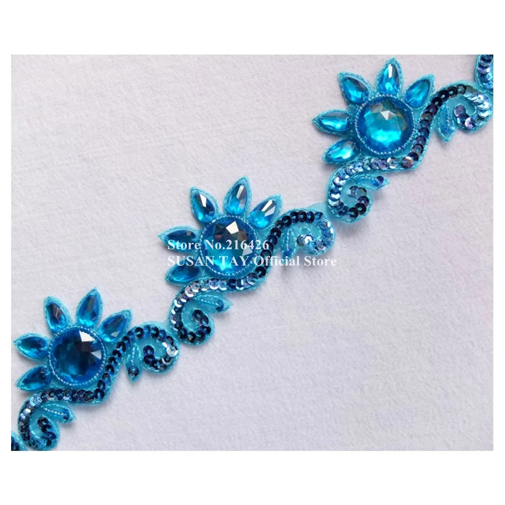 1yard 6.3cm Width x Handmade Blue Sequined Beaded Stoned Crown-shaped Ribbon Laces Trimmings Appliques Dance Costume DECOR BT18A | Дом и сад