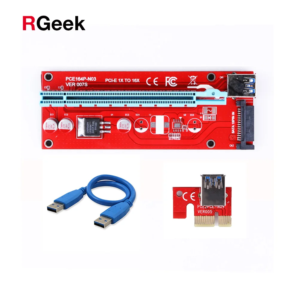 10 шт. Новинка красный VER007S PCI Express Riser Card 1x до 16x E extender 60 см USB 3 0 кабель 15Pin SATA для BTC
