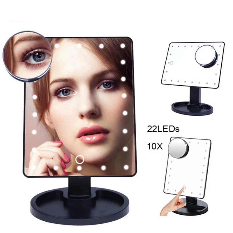 

16/22 Light Bulbs Dimmable LED Make Up Mirror Illuminated Vanity Cosmetic Beauty Tools with 10X Magnifying Mirror Square/Round