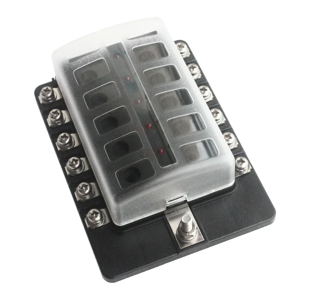 

12 Way Terminals Circuit Blade Fuse Box Holder LED Warning Light for Car Boat Marine Truck 12V~32V, ATC ATO Blade + 40 Stickers