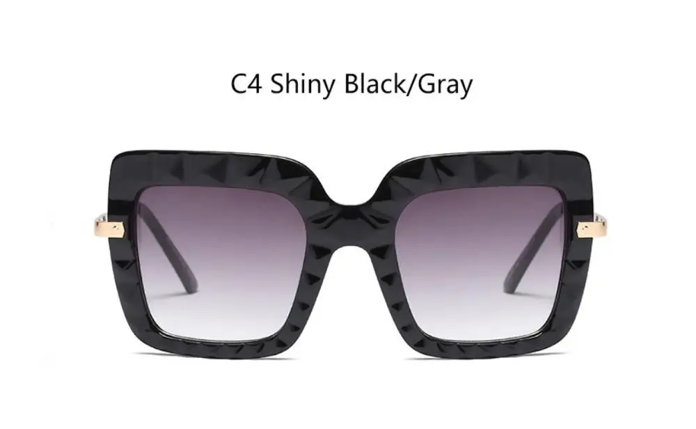 C4 bright black Новинка, квадратные солнцезащитные очки больших размеров, роскошные дизайнерские прозрачные женские очки, большие элегантные черные красные оттенки, летние очки - Цвет линз: C4 bright black