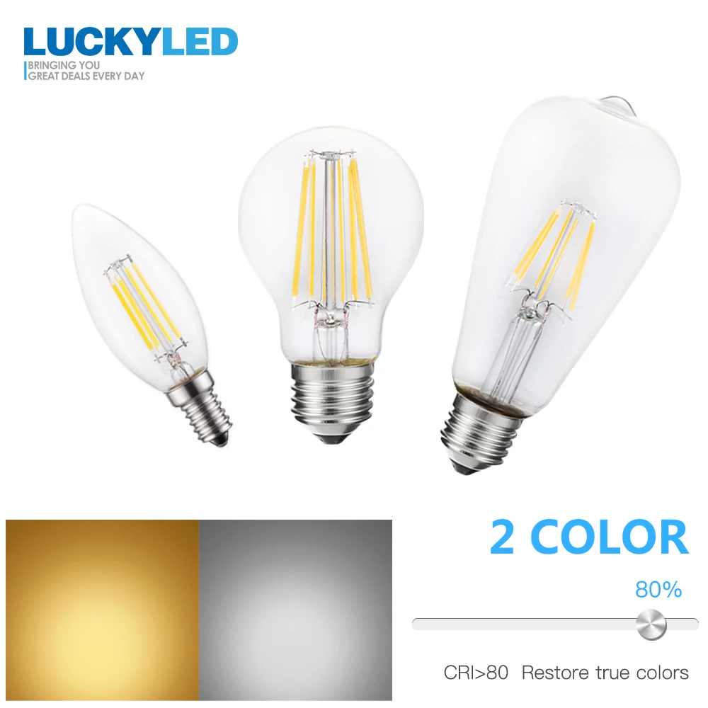 LUCKY Led лампа E27 с регулируемой яркостью 2 Вт 4 Вт 6 Вт 8 Вт E14 Led светильник в форме свечи 110 В 220 В винтажная лампа накаливания для люстры светильник ing