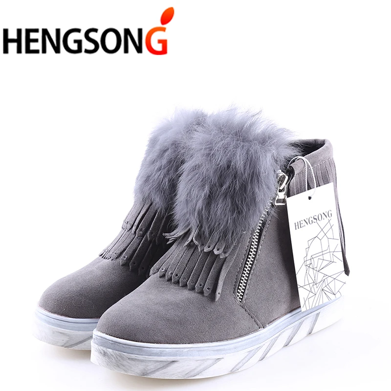 HENGSONG теплые зимние ботинки с плюшевым утеплителем женская обувь плоская подошва