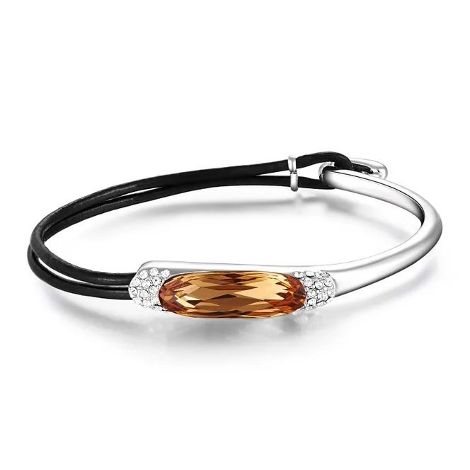 Элегантные браслеты с кристаллами Сваровски из белого золота кожаные манжеты