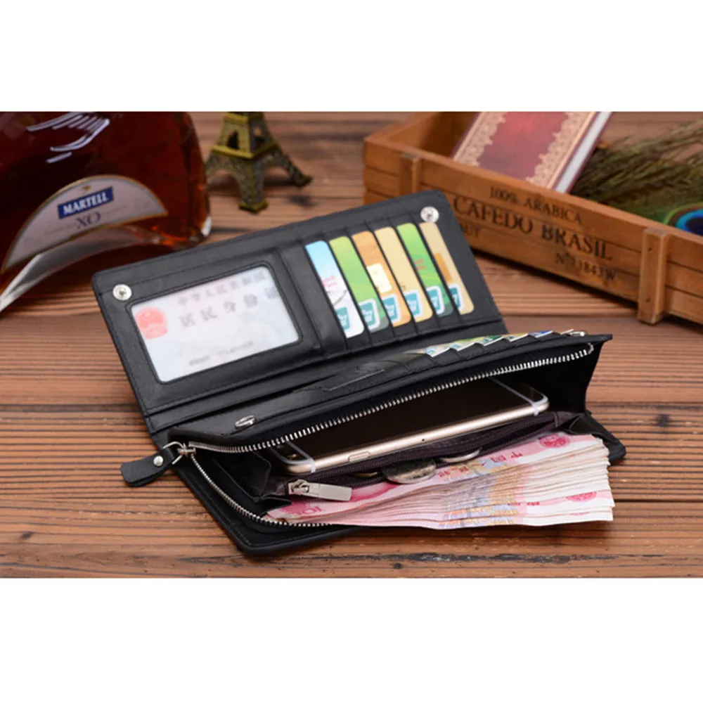 Роскошный большой длинный кожаный кошелек на молнии мужские кошельки Walet Portomonee