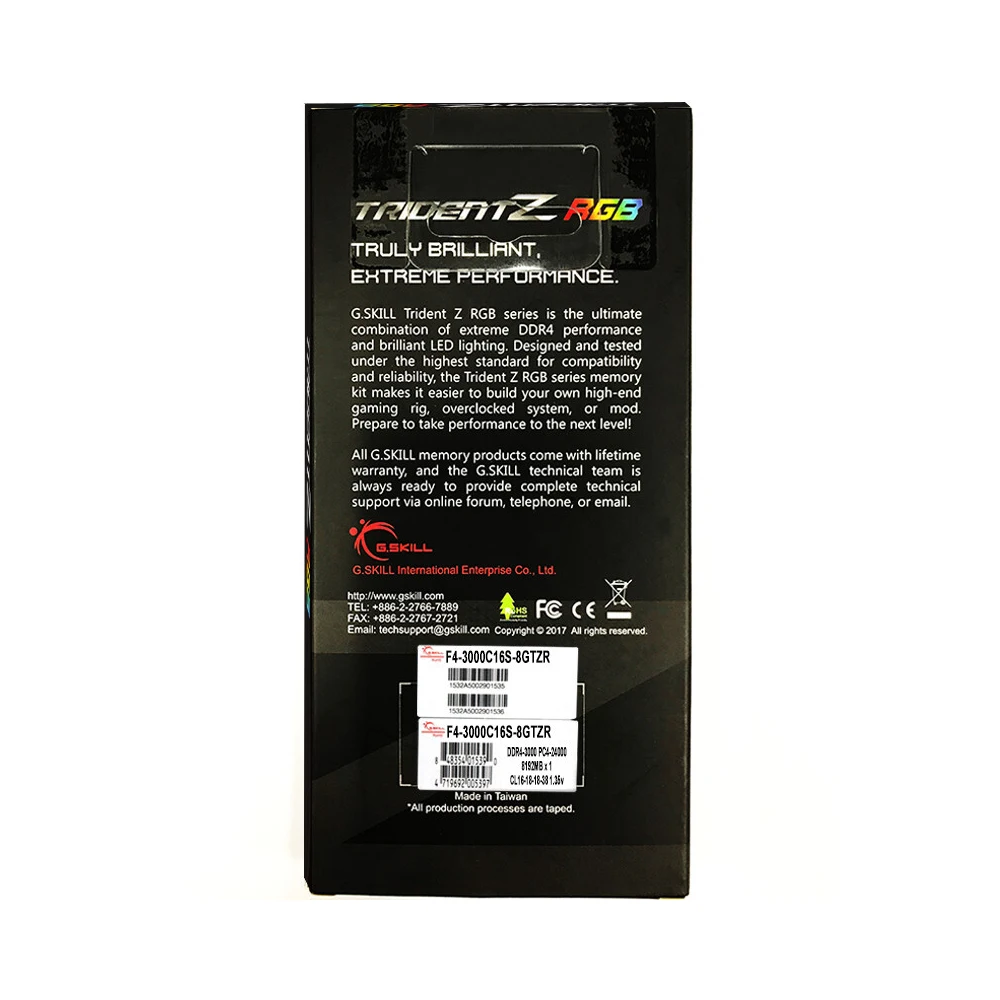 G. SKILL TridentZ RGB серия 8 Гб DDR4 3000 МГц F4-3000C16S-8GTZR ОЗУ для ПК настольный компьютер DDR4 память 16-18-18-38