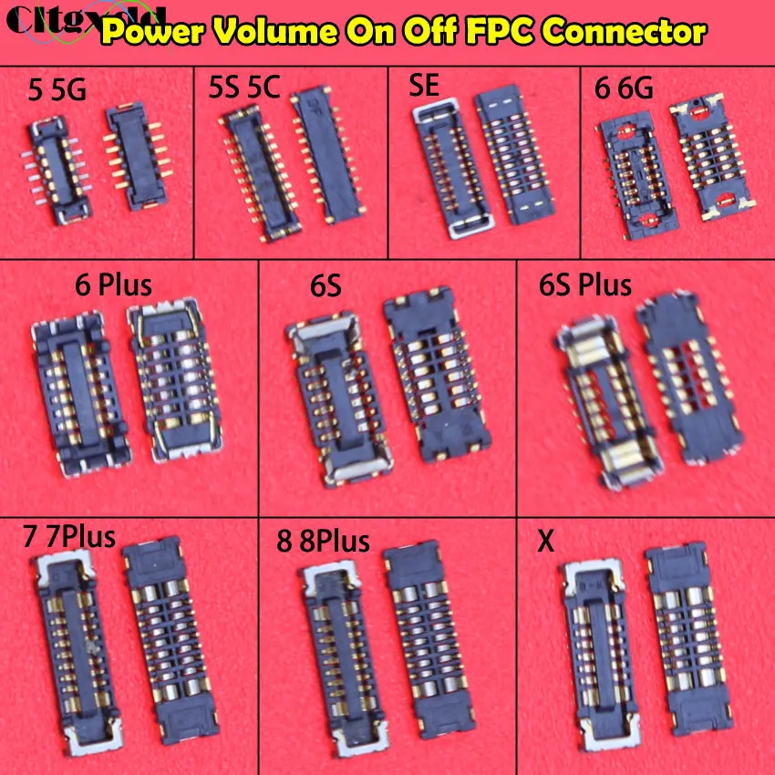 

Cltgxdd 1PCS Power Volume On Off FPC Connector Plug On Motherboard Mainboard for iPhone 5 5G 5C 5S SE 6 6P 6S 6SP 7 7P 8 Plus X