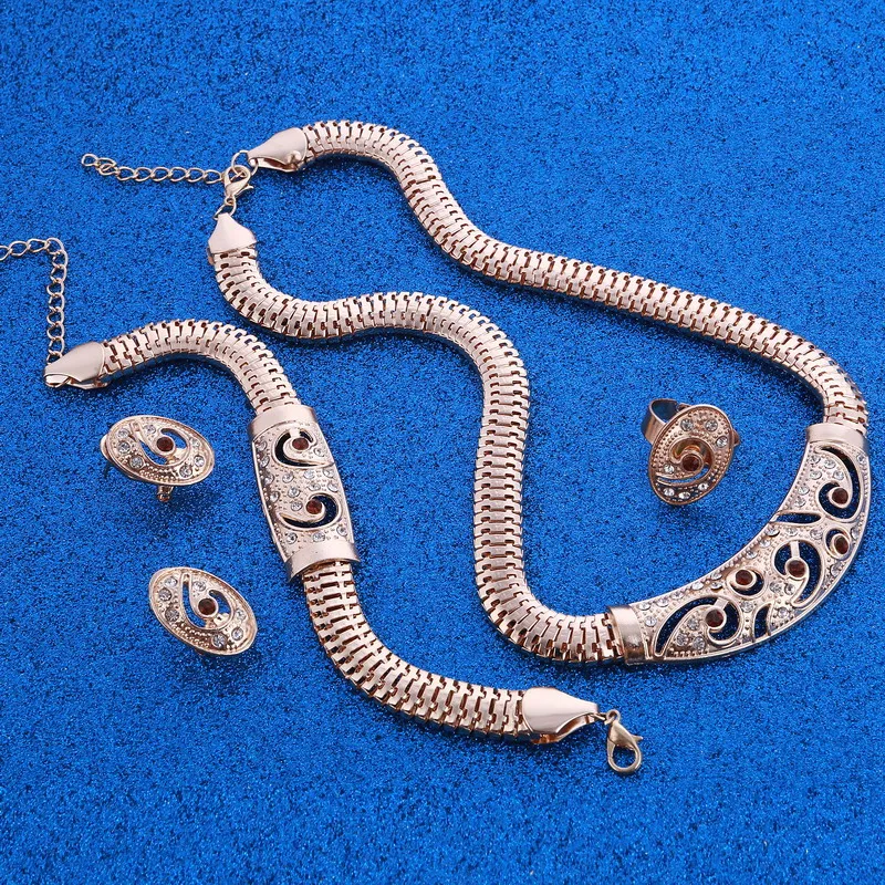 ZOSHI винтажные Золотые Ювелирные наборы ожерелье серьги браслет кольцо для женщин