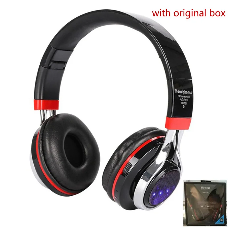 black with box Модные большие беспроводные Bluetooth наушники светящиеся стерео шлем Аудио гарнитура спортивные наушники микрофон светодиодный светильник+ микрофон FM TF режим GT - Цвет: black with box