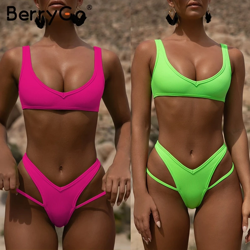 BerryGo Neon green купальник женский привлекательный бикини купальный костюм biquini летняя