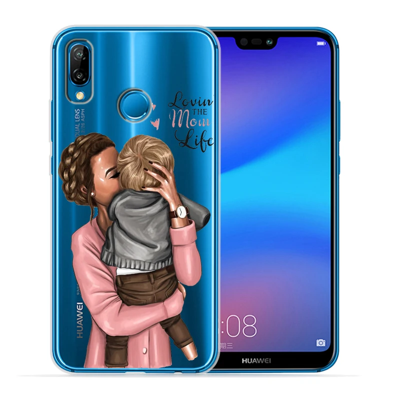 Чехол для телефона с черными и коричневыми волосами для мамы и дочки Huawei P30 Lite P30 Pro P20 Lite P8Lite P9Lite P10 P Smart Capa