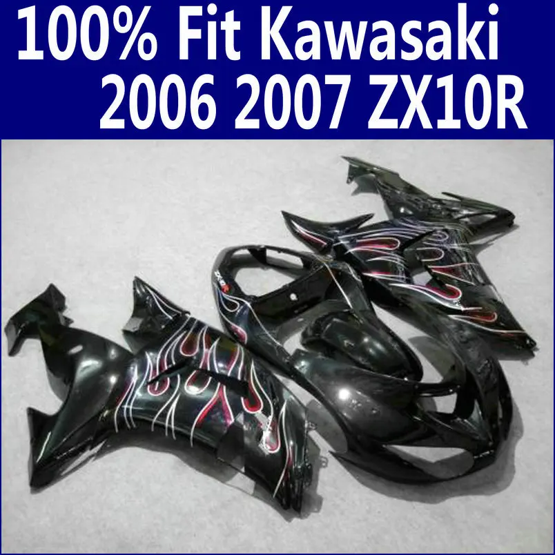 Детали ABS для мотоцикла Kawasaki Обтекатели ниндзя ZX10R 2006 2007 красное пламя в черном