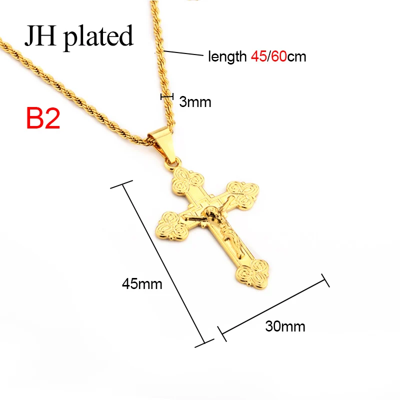 JHplated, новинка, модное ювелирное изделие, золотой цвет, Распятие Иисуса, религиозный крест, ожерелье, Подвеска для женщин/мужчин, христианская длина 45 см - Окраска металла: B2-45cm