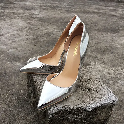 Silver 8cm Heels Veowalk/блестящие серебристые женские туфли D'Orsay на высоком каблуке с острым носком; пикантные женские вечерние туфли на каблуке 12, 10, 8 см; свадебные туфли-лодочки для невесты - Цвет: Silver 8cm Heels