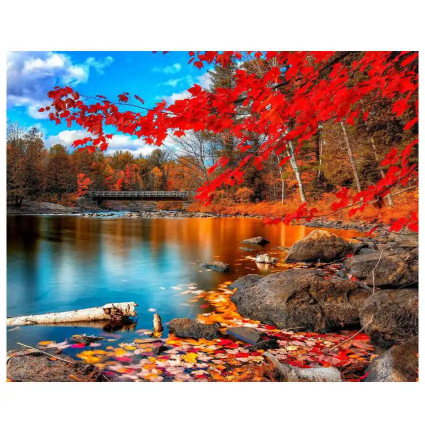 lake painting Diy живопись по номерам, картины по номерам, настенные картины, чай время Женщины Цифровая живопись маслом - Цвет: lake painting