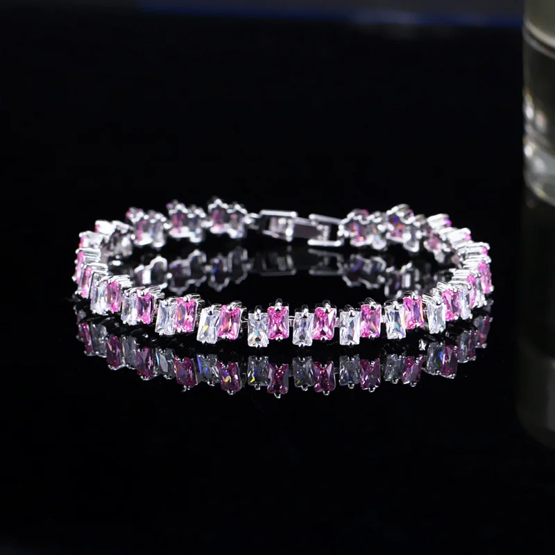 pink CWWZircons высокое качество кубический цирконий камень желтое золото Цвет Мода CZ для женщин свадебный браслет ювелирные изделия для подружек невесты CB144 - Окраска металла: pink