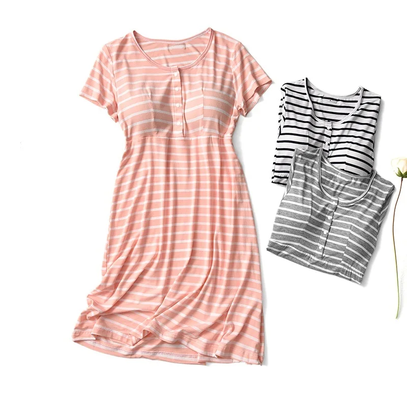 Полосатая хлопковая ночная рубашка для кормления 2018 летние платья беременных