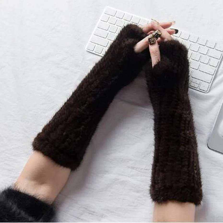 ZDFURS* новые рукавицы из меха норки модные меховые перчатки черные коричневые зимние вязаные перчатки из меха норки варежки 30 см/40 см - Цвет: 30cm brown