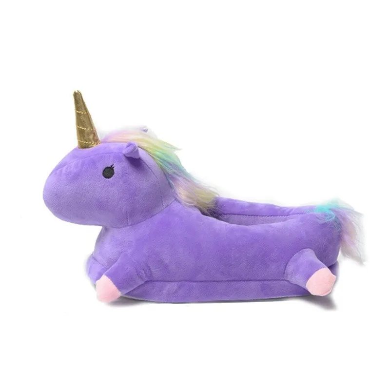 FeiYiTu/Новинка года; Сезон Зима; милые домашние тапочки из флока и латекса; Плюшевые тапочки с единорогом; домашние тапочки; вьетнамки на платформе; цвет фиолетовый