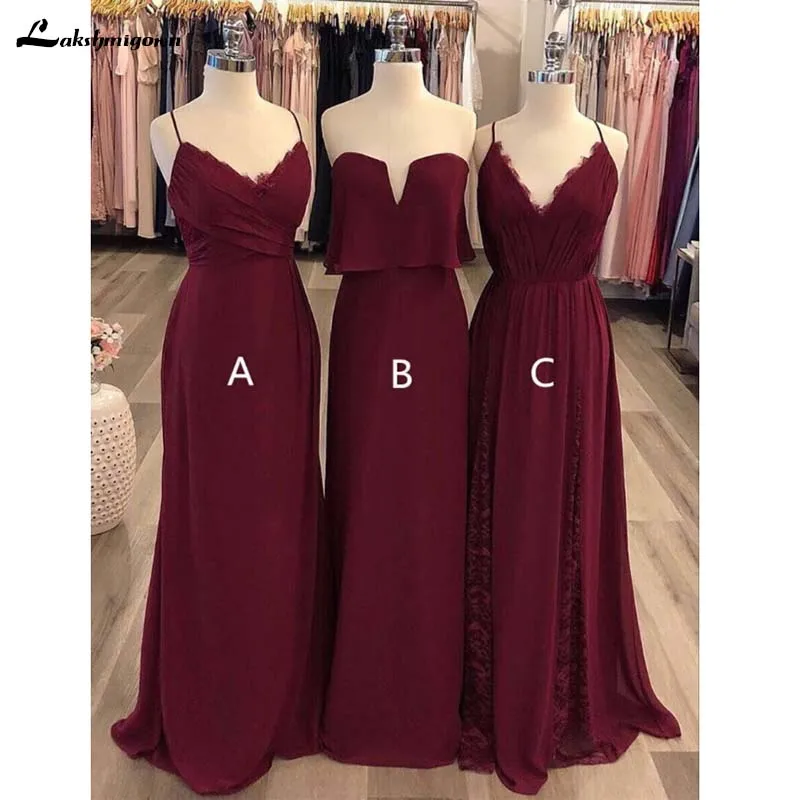 

Cheap Chiffon Burgundy Mismatched Bridesmaid Dresses Maxi Formal Bridesmaid Gowns Vestido De Festa De Casamento Long Party Dress