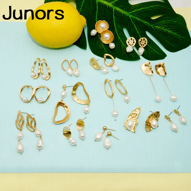 Женские винтажные серьги с жемчугом большие подвеской золотого цвета 2019 |