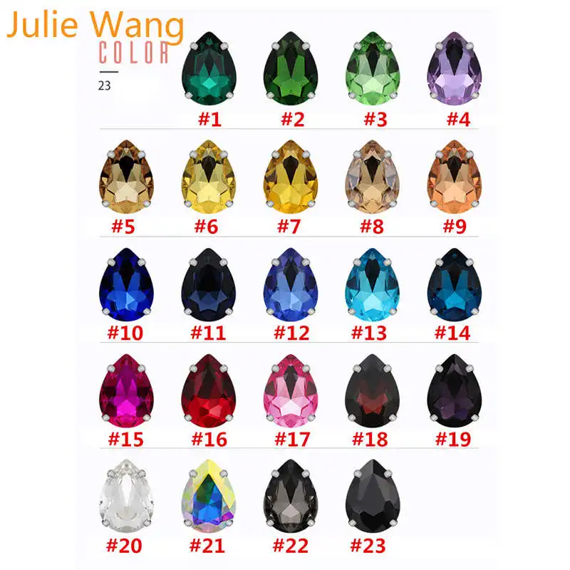 Julie Wang 50 шт. стеклянные стразы в форме капли с зажимами кабошон каплевидный