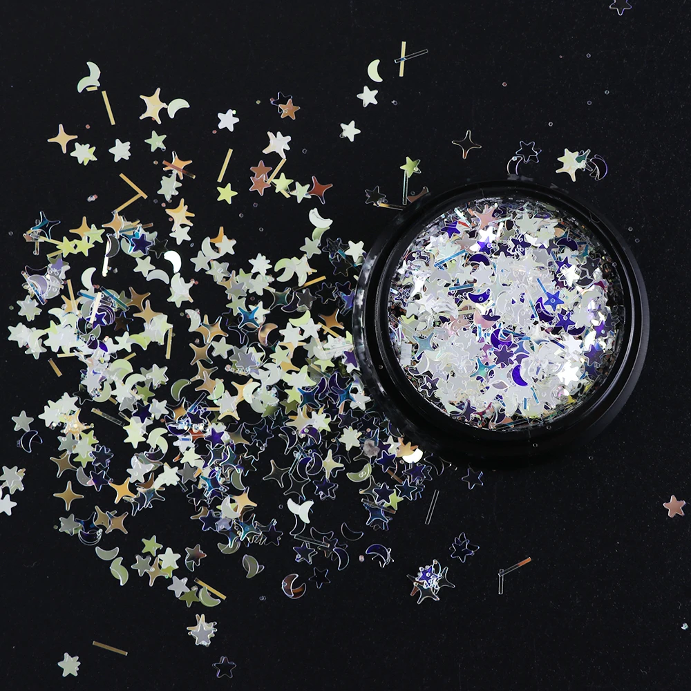 1 коробка Блестящий лак для ногтей блестки Лазерная блестящая синяя звезда Луна