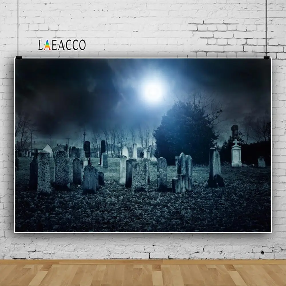Laeacco Хэллоуин Луна темное кладбище надгробный камень лес фотографии фоны индивидуальные фотографические фоны для фотостудии