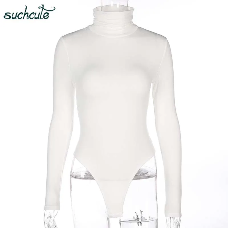 white bodysuit SUCHCUTE Водолазка Боди для женщин Черный боди облегающее Feminino Para Mulheres Готический Mujer осень повседневные комбинезоны для девочек - Цвет: white bodysuit