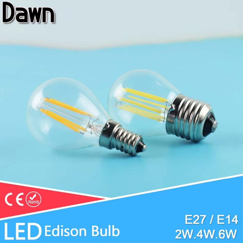 Светодиодный светильник E27 E14 G45 AC 220V 240V стеклянный шар лампа 2W 4W 6W Эдисона