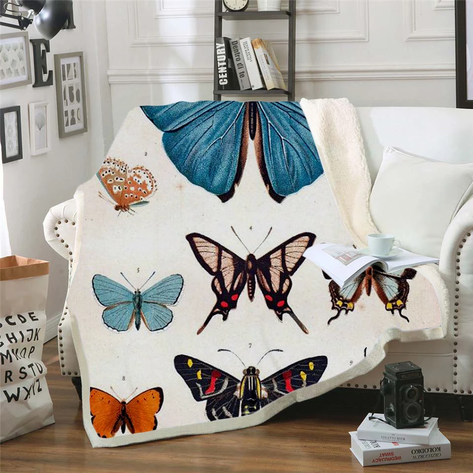 

Plstar Cosmos Colorful butterfly insect Blanket 3D print Sherpa Blanket on Bed Kids Girl Flower Home Textiles Dreamlike style-10