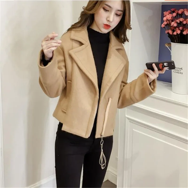 

short wool jacket women 2019 autumn winter Thick cotton coat female lapel winter jackets student wool tops Leisure outerwear