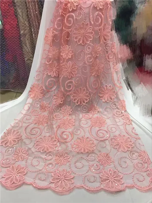 2017 Высокое Качество Африки Чистая Кружева Вышивка Ткани/серебряные Шарики