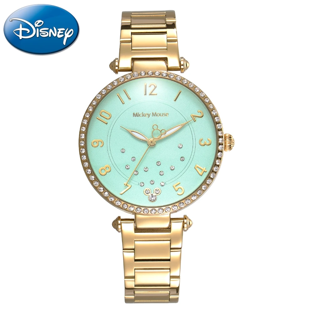 New Original Disney Ladies Gold Watch 30M Waterproof Full Steel Round Simple Fashion Girl Luxury Best Gift Mickey Clock MK-11053