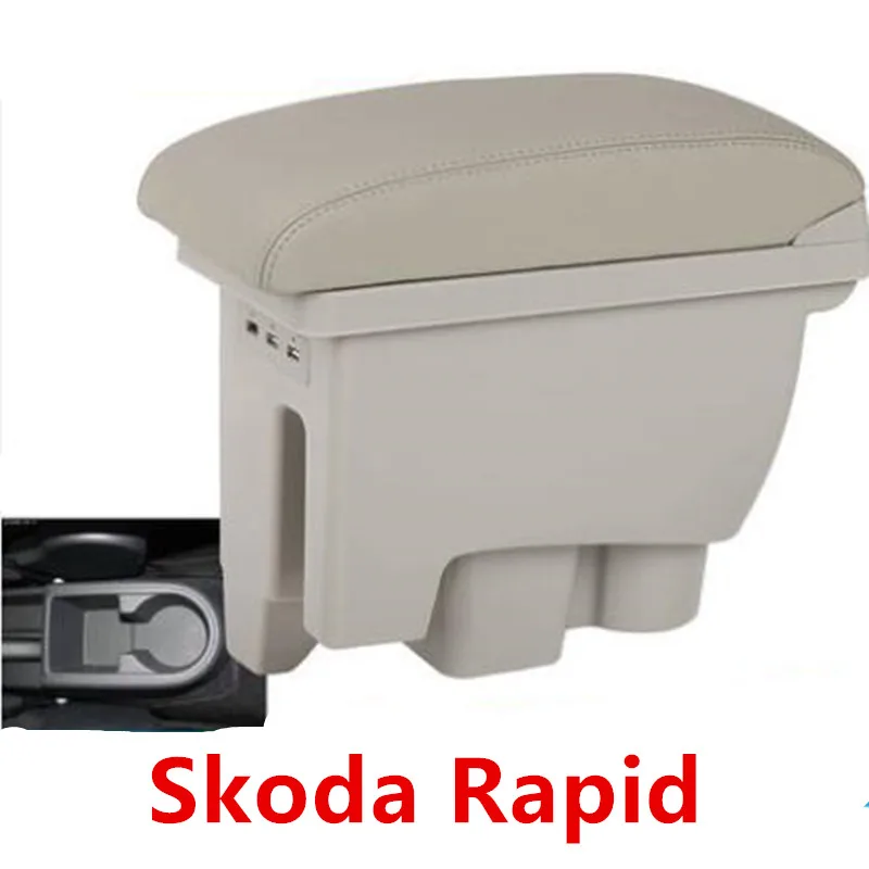 Beige Для Skoda Rapid Spaceback подлокотник коробка+ 3USB черный кожаный центр ящик для хранения модификации - Название цвета: Beige