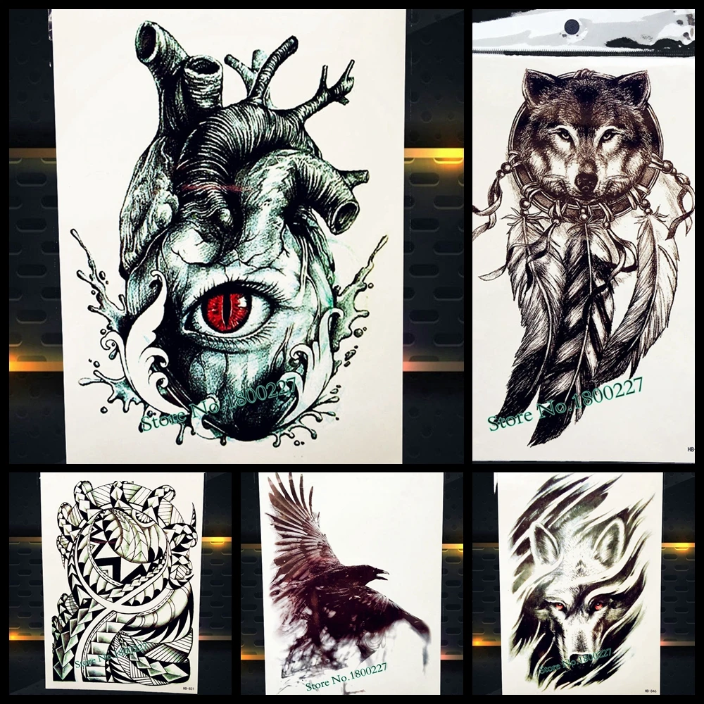 

Unique Waterproof Fake Arm Back Tattoo For Men Women Body Leg Art Tatoo 21x15cm Artery Heart Eye Design Temporary Tattoo Sticker