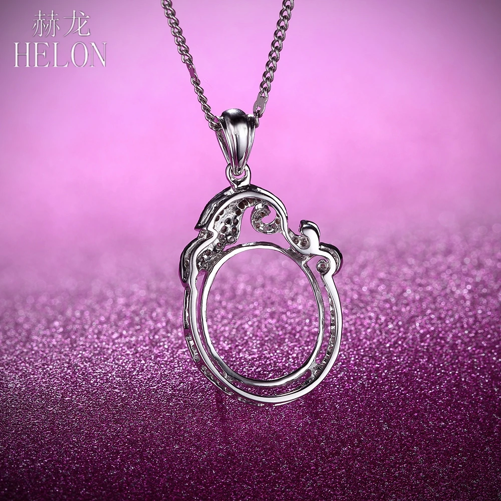 

HELON Solid 10K White Gold Engagement Wedding 13x15mm to 14x16mm Oval Cut Semi Mount 0.2Ct 100% Genuine Natural Diamonds Pendant