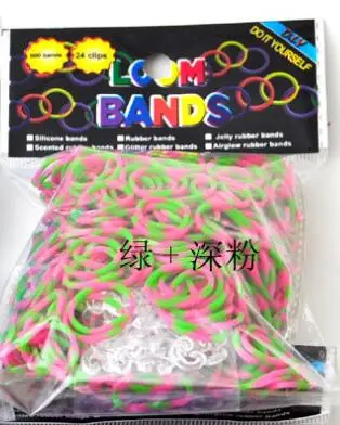 pink green 300pcs Восемь в поп упаковке, цвет-разделение оборками резинкой резинок для создания плетеных браслетов в комплекте со станком для плетения браслетов, Радужное плетение браслет - Цвет: pink green 300pcs