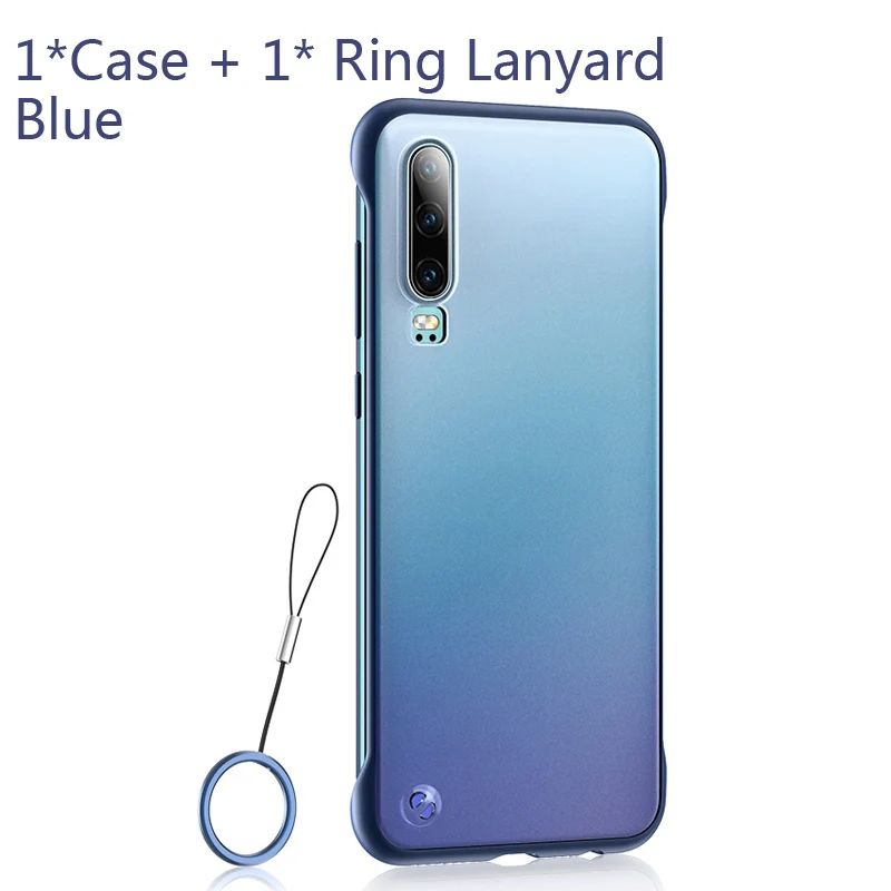 USLION Бескаркасный Прозрачный матовый чехол для телефона huawei P30 Pro P20 mate 20 10 Honor V20 20 Pro жесткие ПК-чехлы с кольцом - Цвет: Blue Case Ring