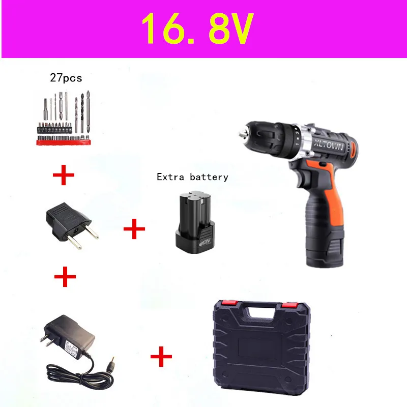 16.8V C XLTOWN 12/16. 8/21V аккумуляторная электрическая дрель мульти-Функция Перезаряжаемые литий Батарея электрическая отвертка Бытовая електричюеского инструмента - Цвет: 16.8V C