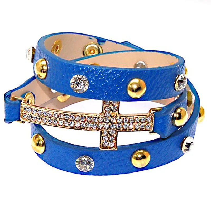 Женский кожаный браслет с двойной обмоткой фианитами|leather charm bracelet|charm braceletbracelet with