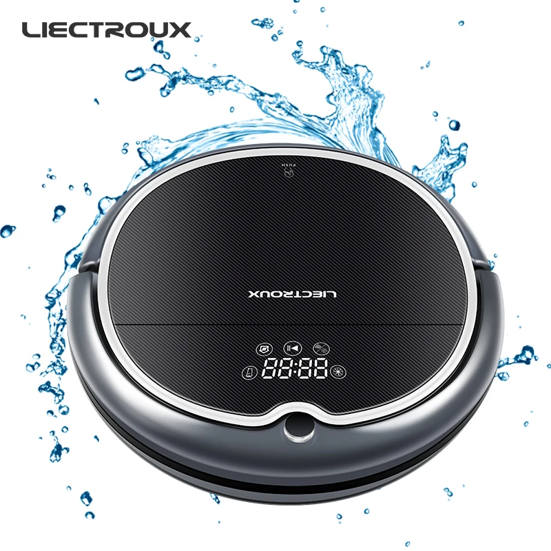 LIECTROUX Робот пылесос Q8000, Wi-Fi APP управления,гироскоп навигации,с памятью,УФ стерилизация, влажная и сухая уборка, с тряпкой, мощность всасывания 3000 PA,Бесщеточный мотор литиевая,танк для воды,моющий для дома