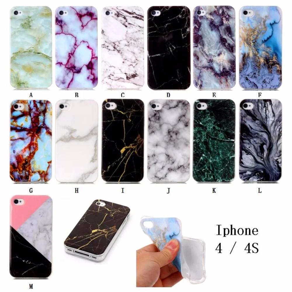 Мягкий чехол из ТПУ с гранитным краем и мраморным рисунком для iPhone 4 Ультратонкий
