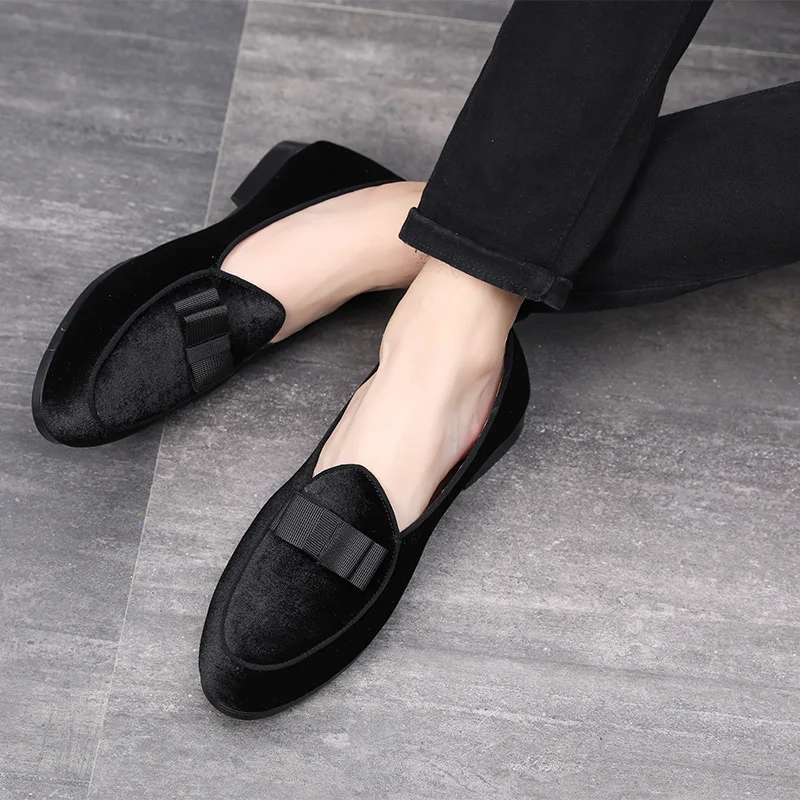 

2019 Newest Men Bowknot Suede Loafers Wedding Dress Male Flats Gentlemen Casual Slip on Leather Shoes Men Formal Shoes 37-48