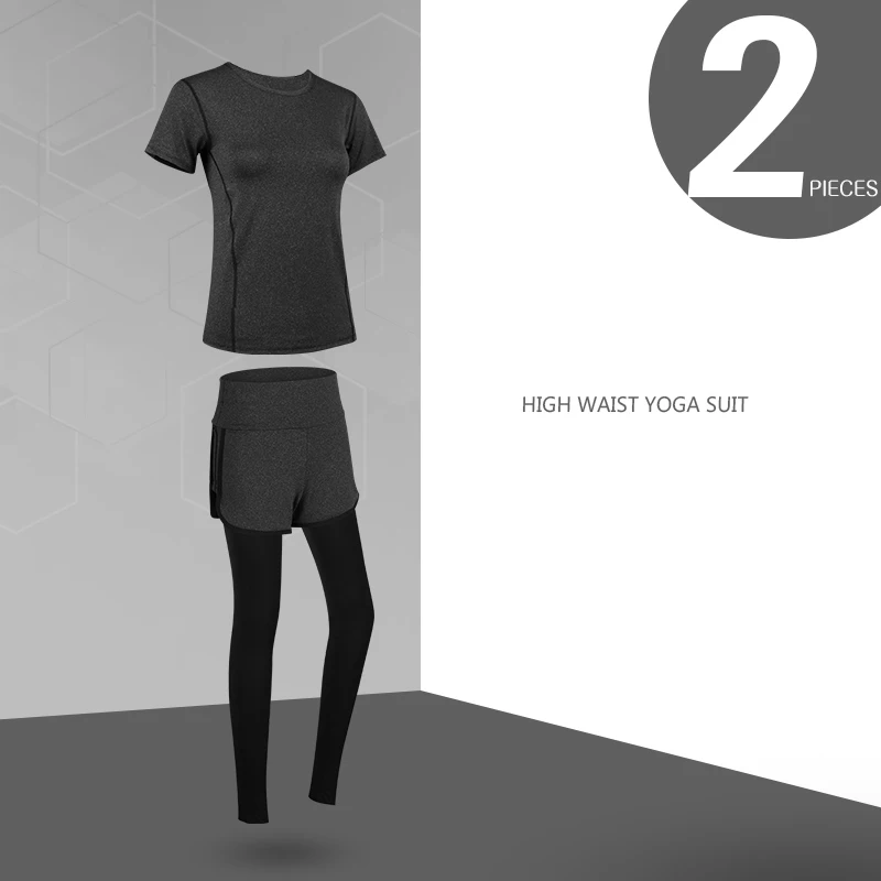 2 Piece Dark GrayL Стоящий женский спортивный костюм для йоги, набор спортивной одежды для спортзала, фитнеса, костюм для бега, бега, тренировок, тренировочная одежда, комбинезон - Цвет: 2 Piece Dark GrayL